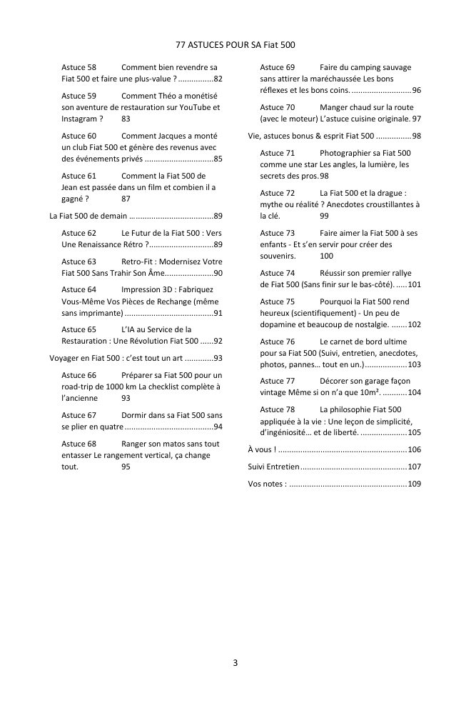 Table des matières (3/3) : les 77 astuces couvertes