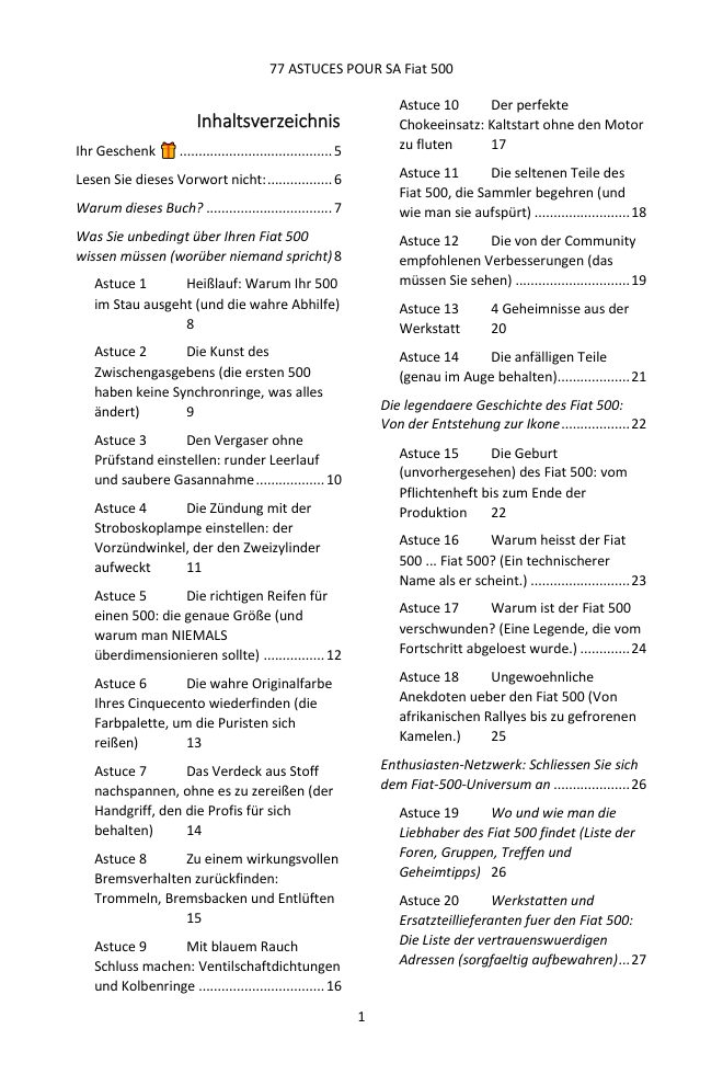 Inhaltsverzeichnis (1/4): die 77 behandelten Tipps