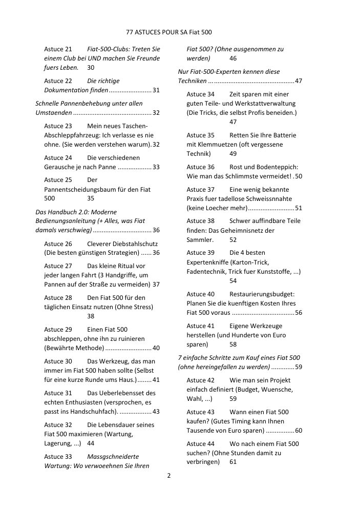 Inhaltsverzeichnis (2/4): die 77 behandelten Tipps