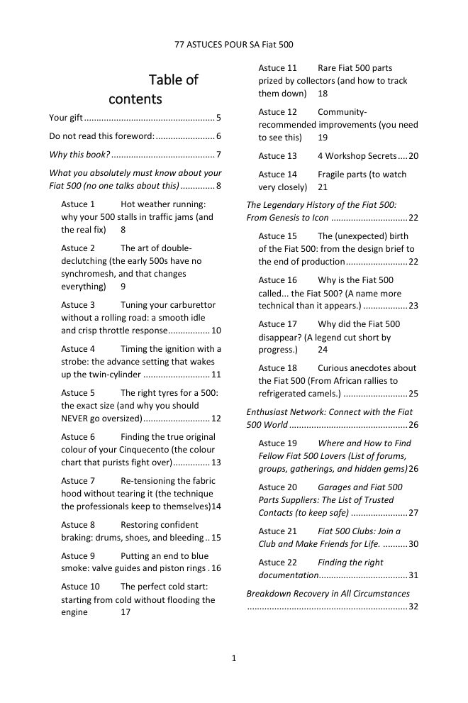Table of contents (1/4): the 77 tips covered