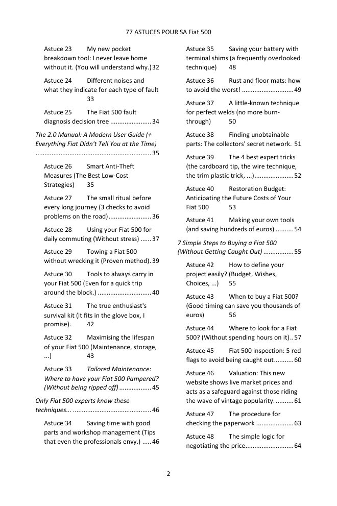 Table of contents (2/4): the 77 tips covered