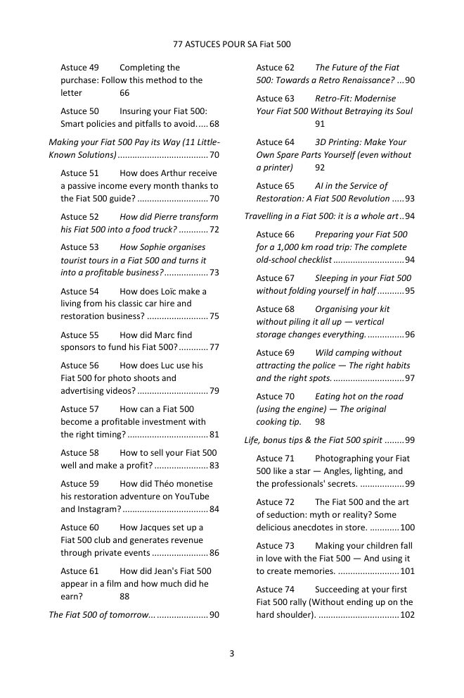 Table of contents (3/4): the 77 tips covered