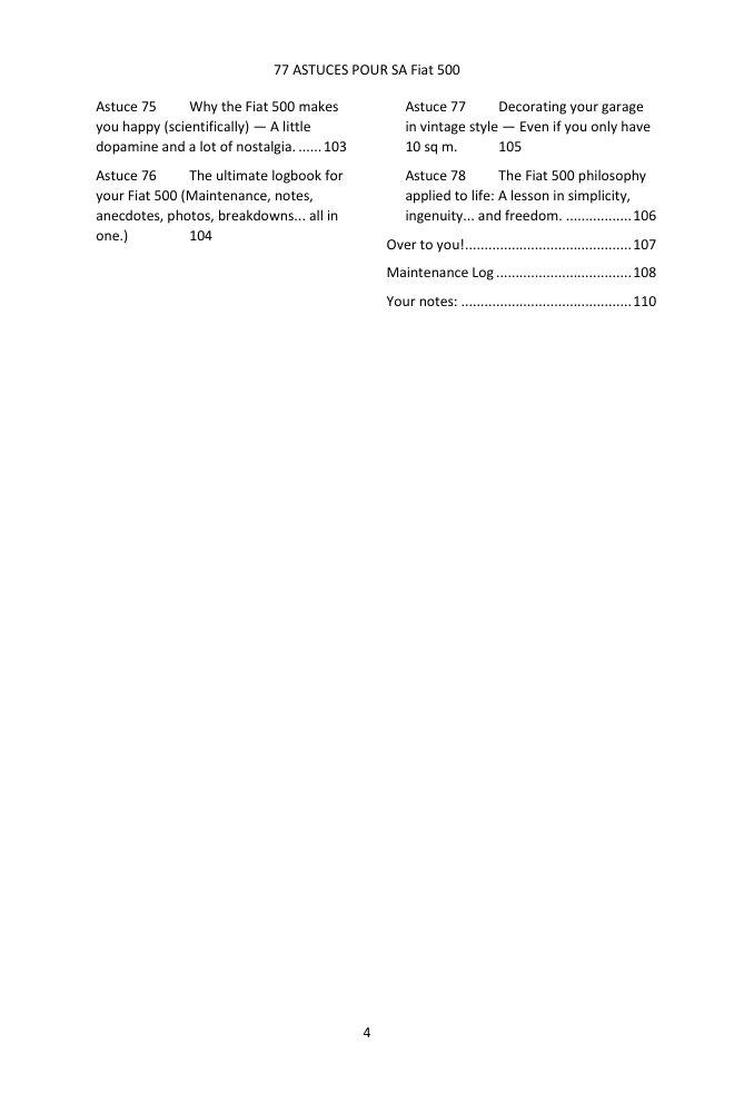 Table of contents (4/4): the 77 tips covered