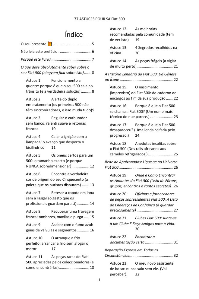 Índice (1/4): as 77 dicas abordadas