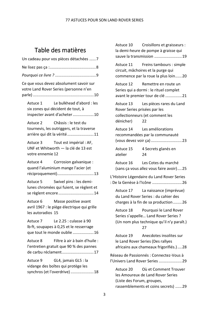 Table des matières (1/3) : les 77 astuces couvertes