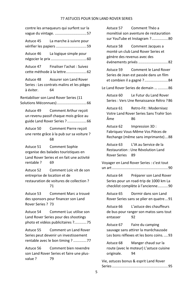 Table des matières (3/3) : les 77 astuces couvertes
