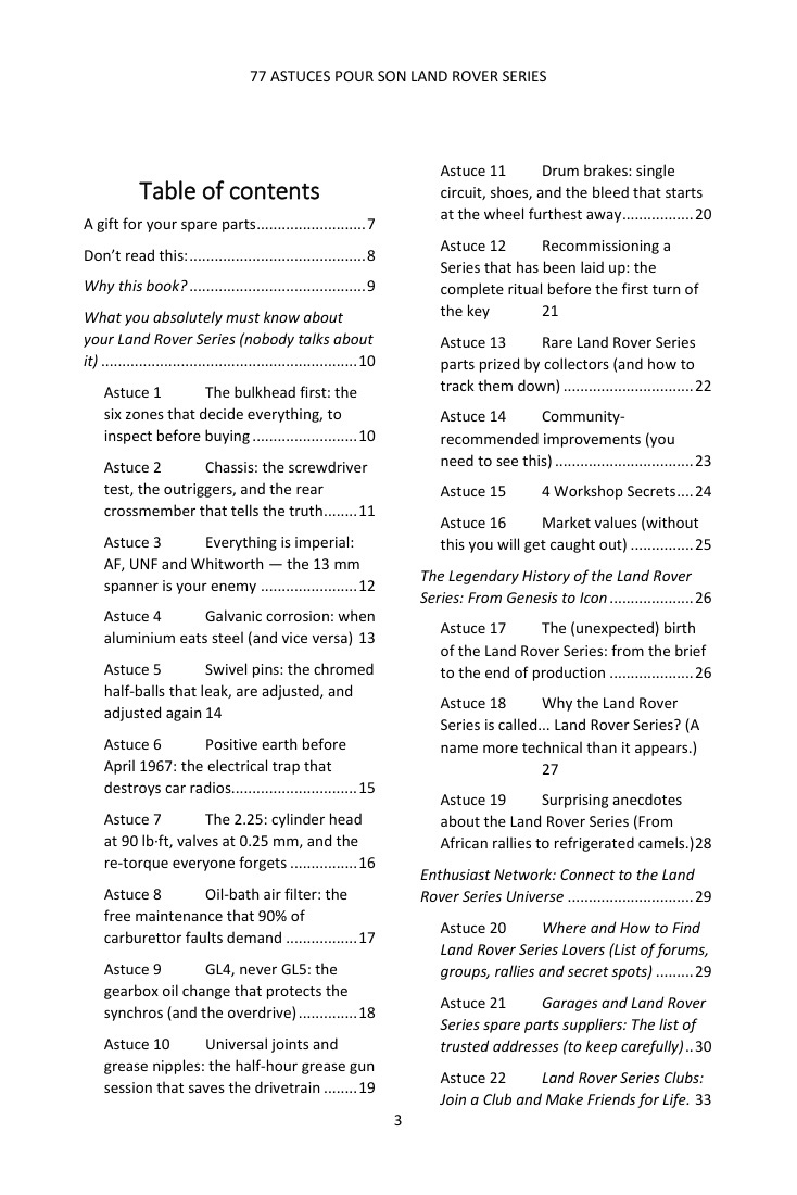 Table of contents (1/4): the 77 tips covered