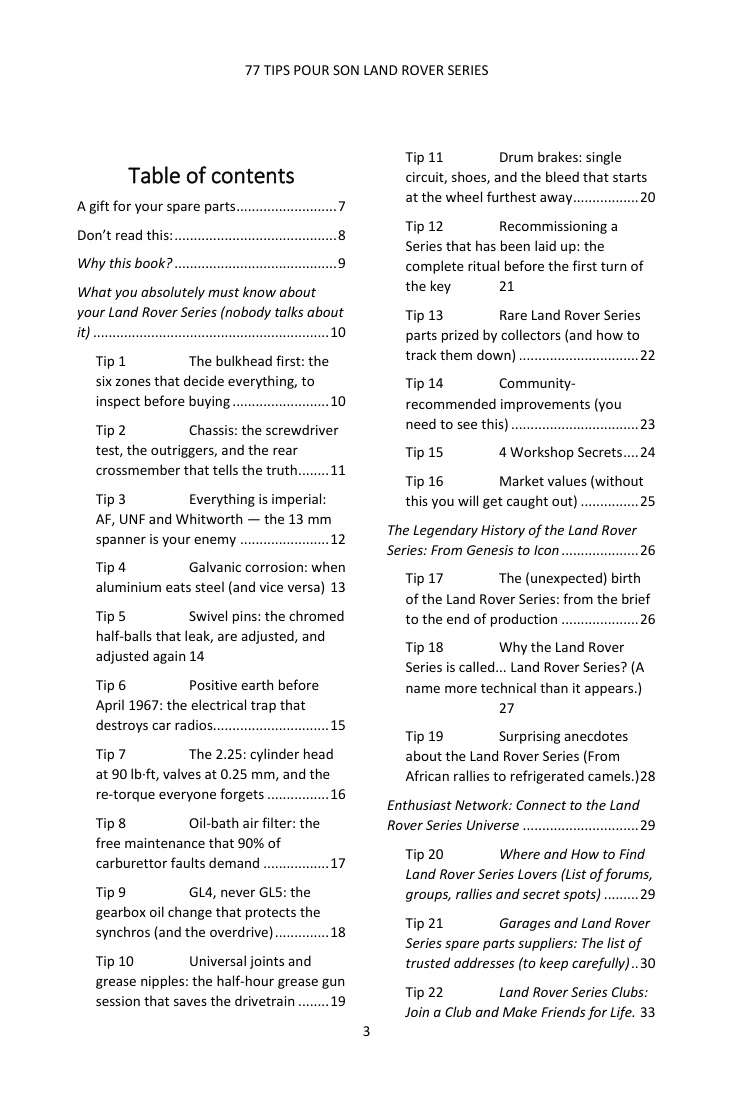 Table of contents (1/4): the 77 tips covered