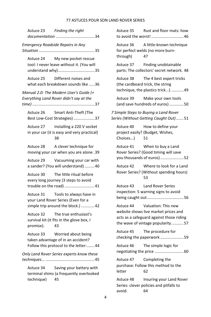 Table of contents (2/4): the 77 tips covered
