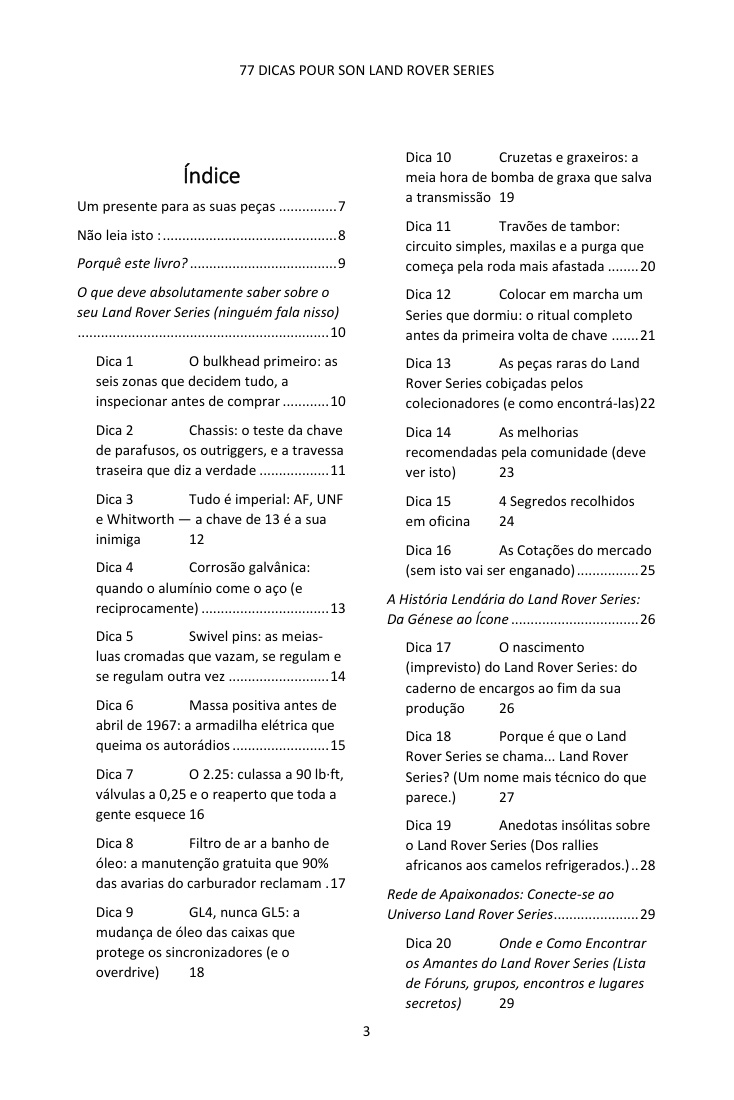 Índice (1/4): as 77 dicas abordadas