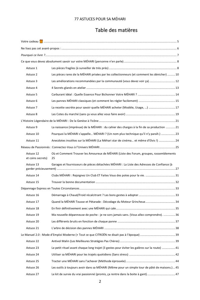 Table des matières (1/3) : les 77 astuces couvertes