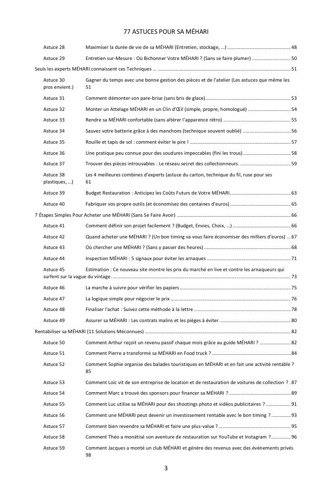 Table des matières (2/3) : les 77 astuces couvertes