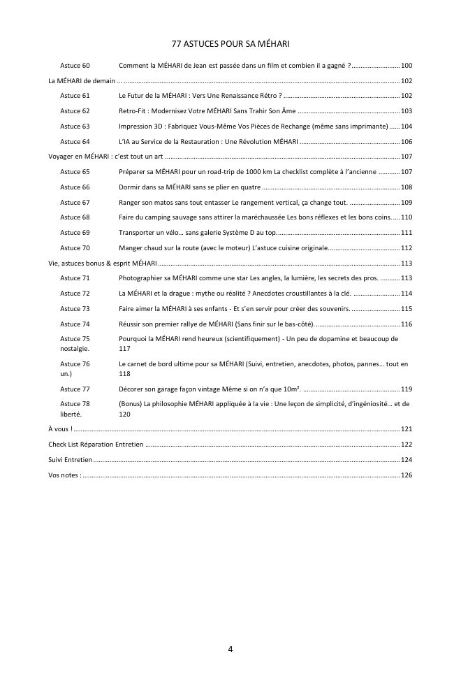Table des matières (3/3) : les 77 astuces couvertes