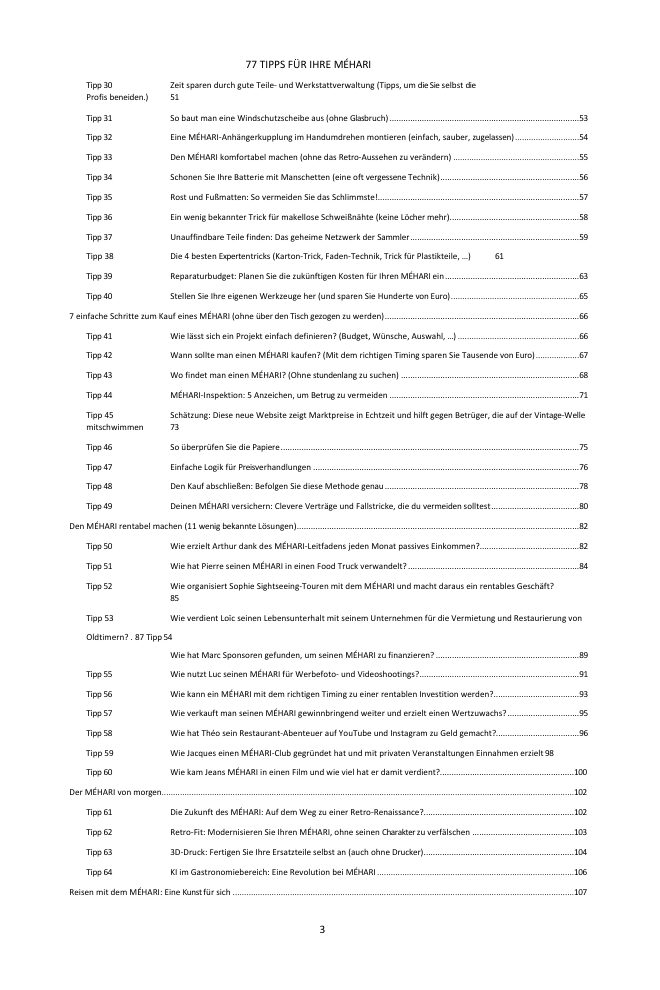 Inhaltsverzeichnis (2/3): die 77 behandelten Tipps