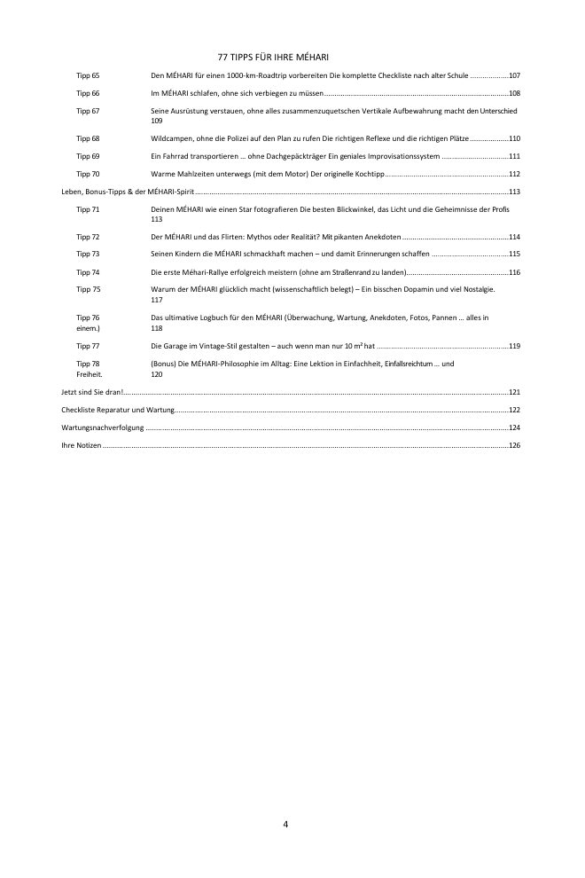 Inhaltsverzeichnis (3/3): die 77 behandelten Tipps