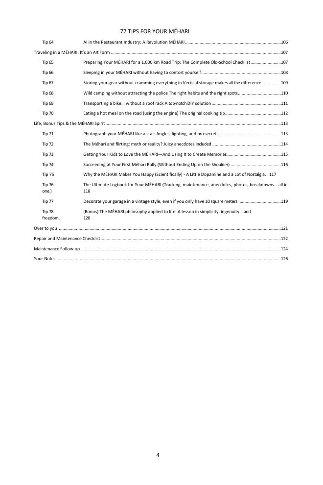 Table of contents (3/3): the 77 tips covered