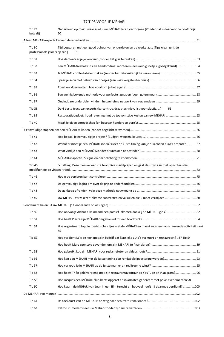 Inhoudsopgave (2/3): de 77 behandelde tips