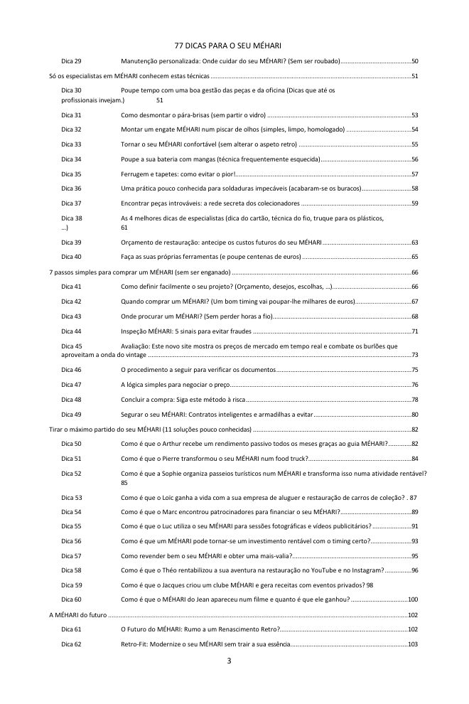 Índice (2/3): as 77 dicas abordadas