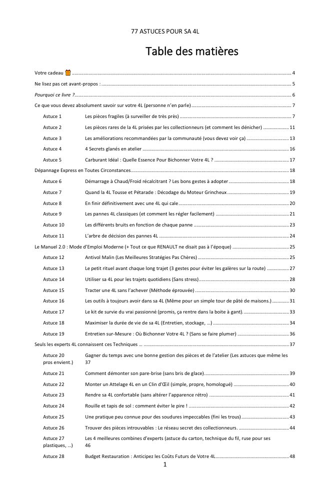 Table des matières (1/3) : les 77 astuces couvertes