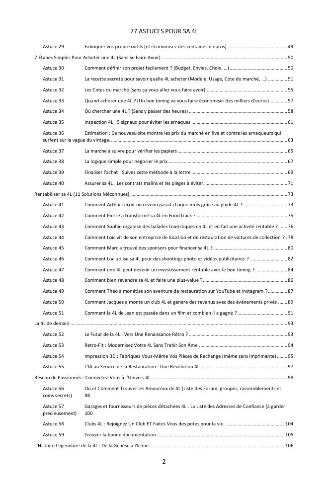 Table des matières (2/3) : les 77 astuces couvertes