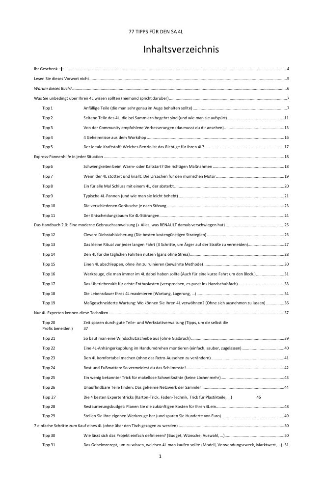 Inhaltsverzeichnis (1/3): die 77 behandelten Tipps