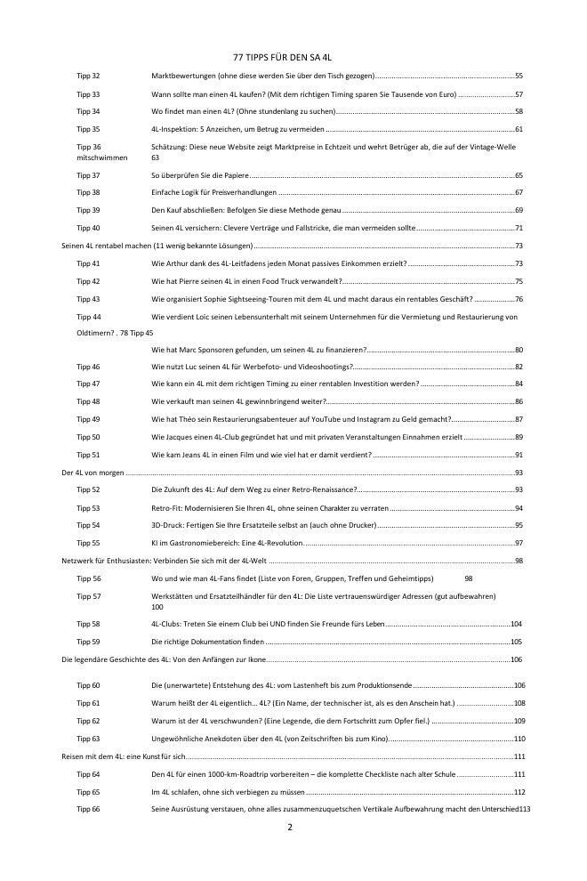 Inhaltsverzeichnis (2/3): die 77 behandelten Tipps