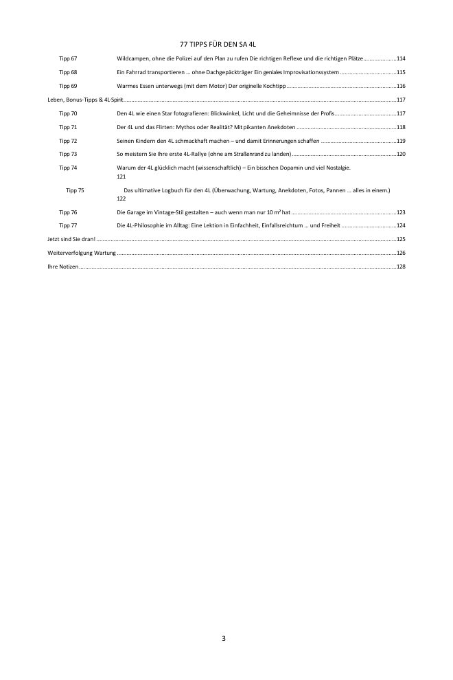 Inhaltsverzeichnis (3/3): die 77 behandelten Tipps
