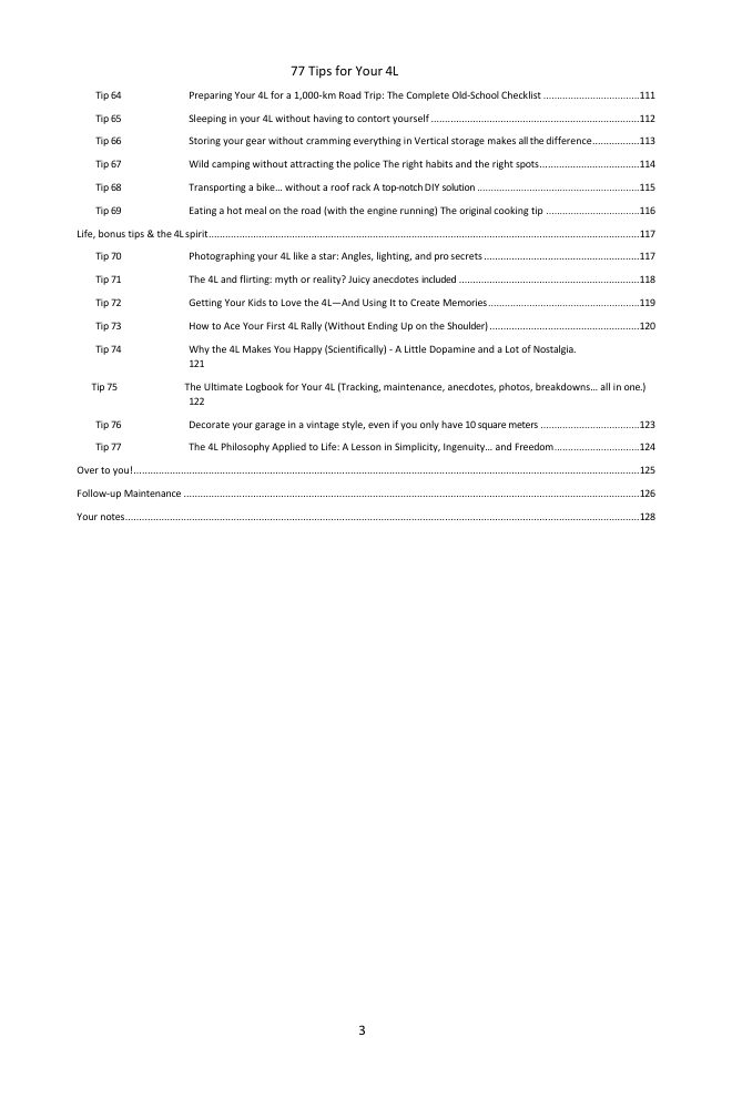 Table of contents (3/3): the 77 tips covered