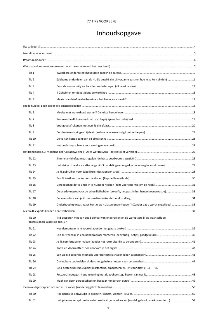 Inhoudsopgave (1/3): de 77 behandelde tips