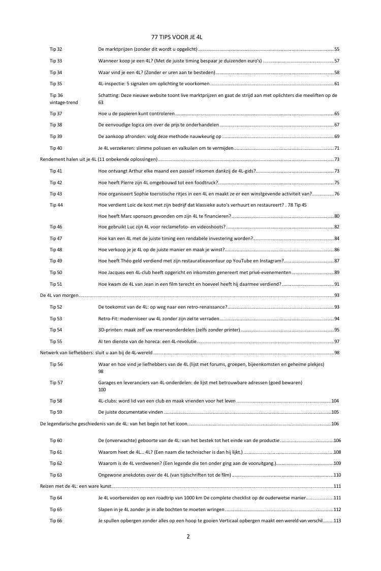 Inhoudsopgave (2/3): de 77 behandelde tips