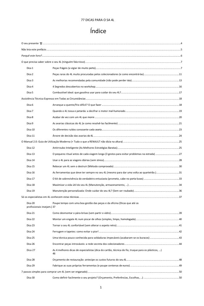 Índice (1/3): as 77 dicas abordadas