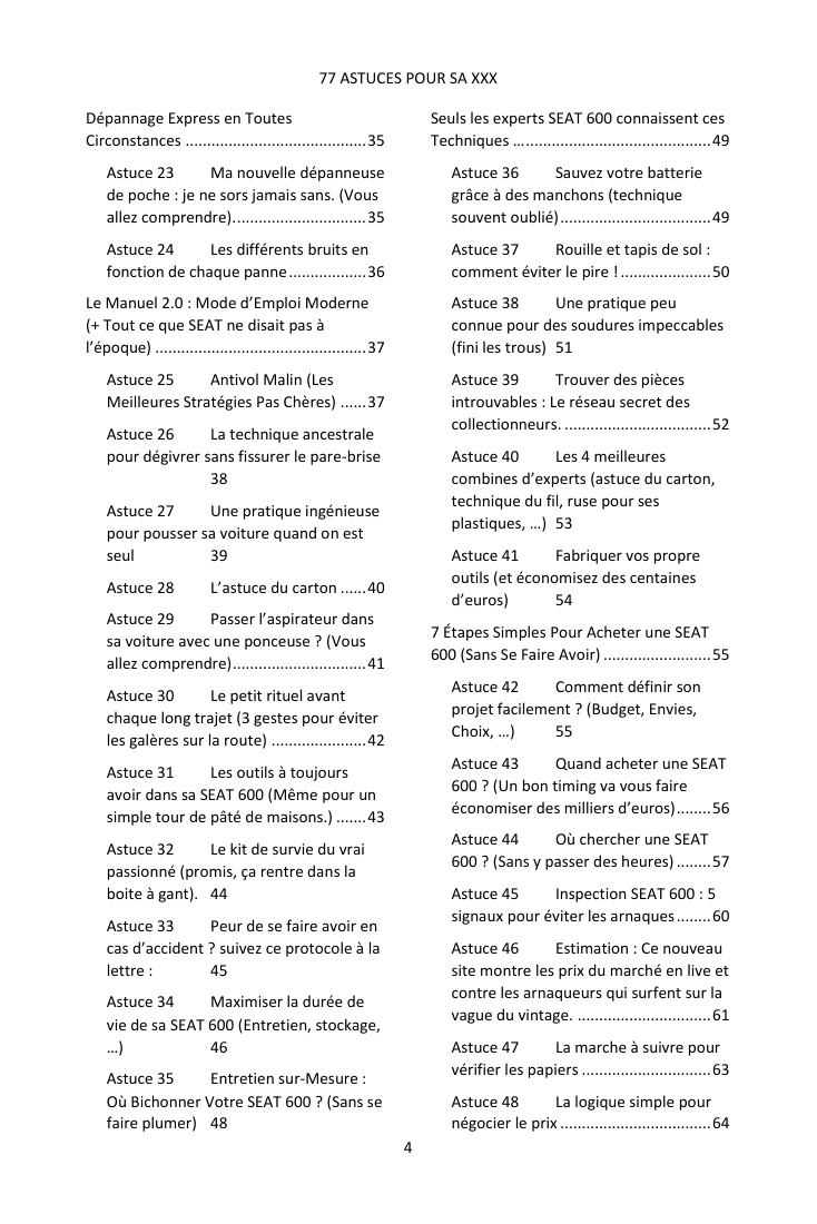 Table des matières (2/3) : les 77 astuces couvertes
