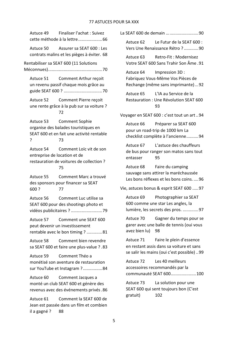 Table des matières (3/3) : les 77 astuces couvertes