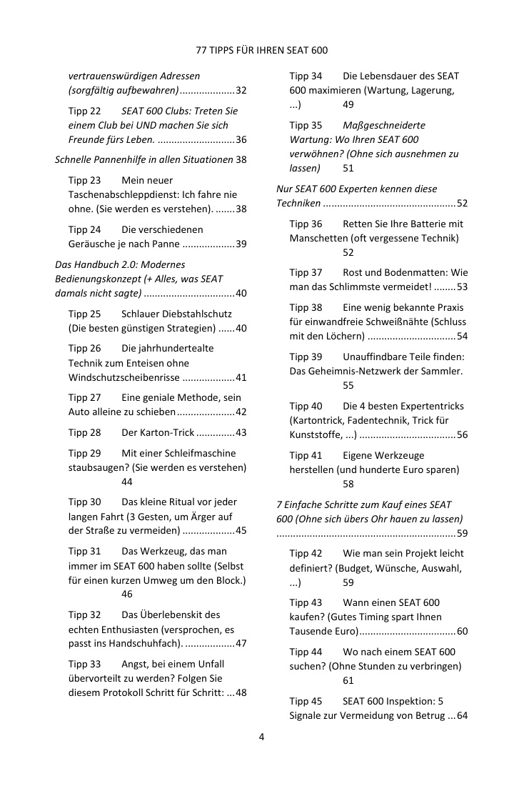 Inhaltsverzeichnis (2/4): die 77 behandelten Tipps