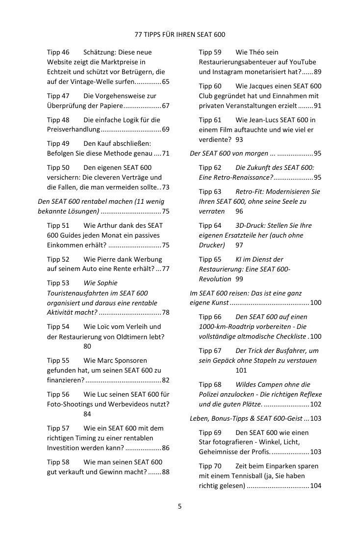Inhaltsverzeichnis (3/4): die 77 behandelten Tipps