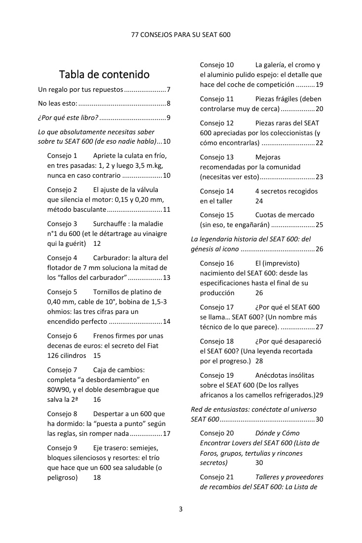 Índice (1/4): los 77 consejos tratados