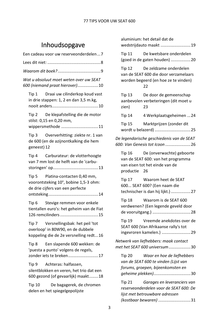 Inhoudsopgave (1/4): de 77 behandelde tips