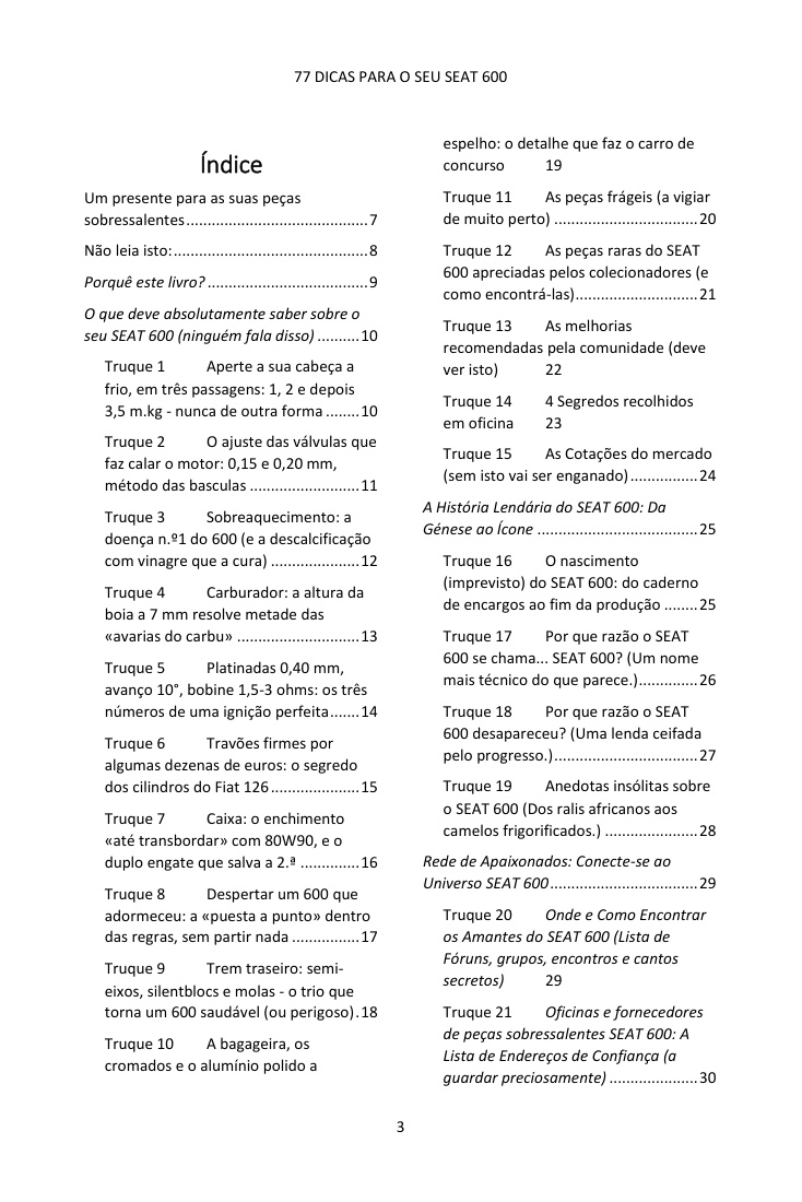 Índice (1/4): as 77 dicas abordadas