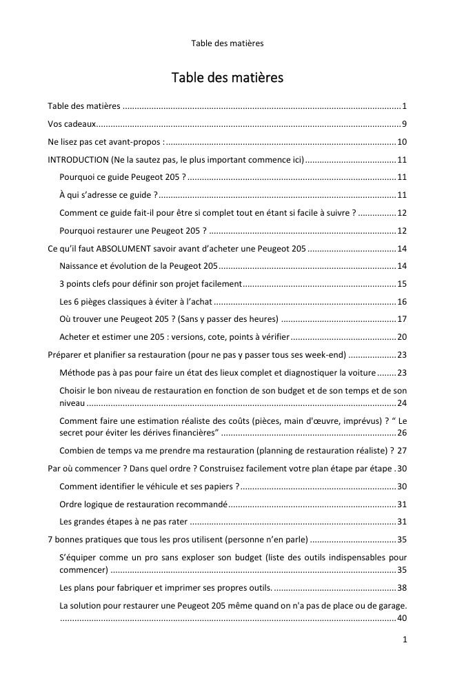 Table des matières (1/7) : tout ce que couvre le guide