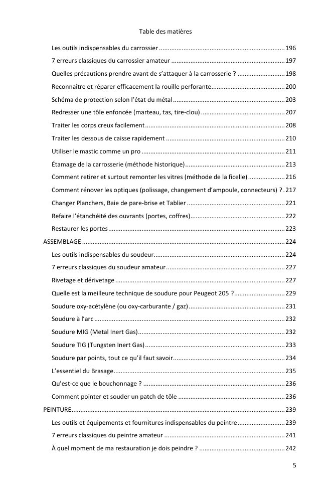 Table des matières (5/7) : tout ce que couvre le guide