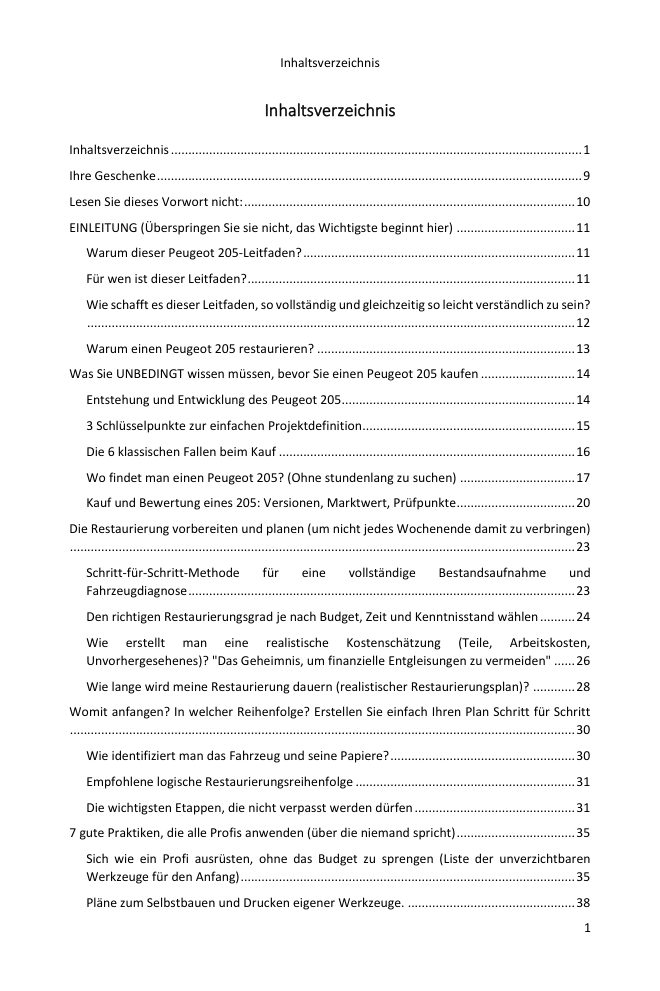 Inhaltsverzeichnis (1/7): alles, was der Leitfaden abdeckt
