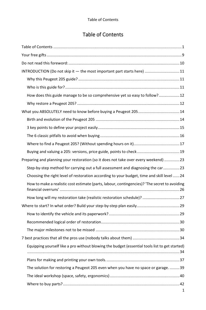 Table of contents (1/7): everything the guide covers