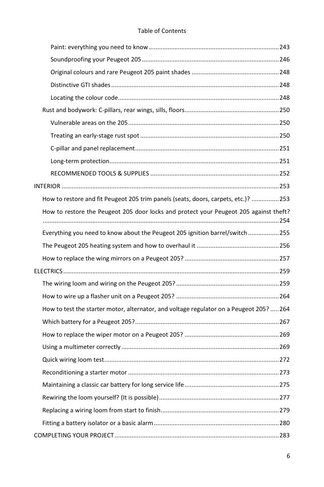Table of contents (6/7): everything the guide covers