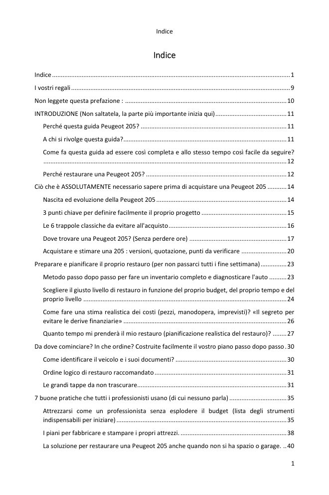 Indice (1/7): tutto ciò che la guida tratta