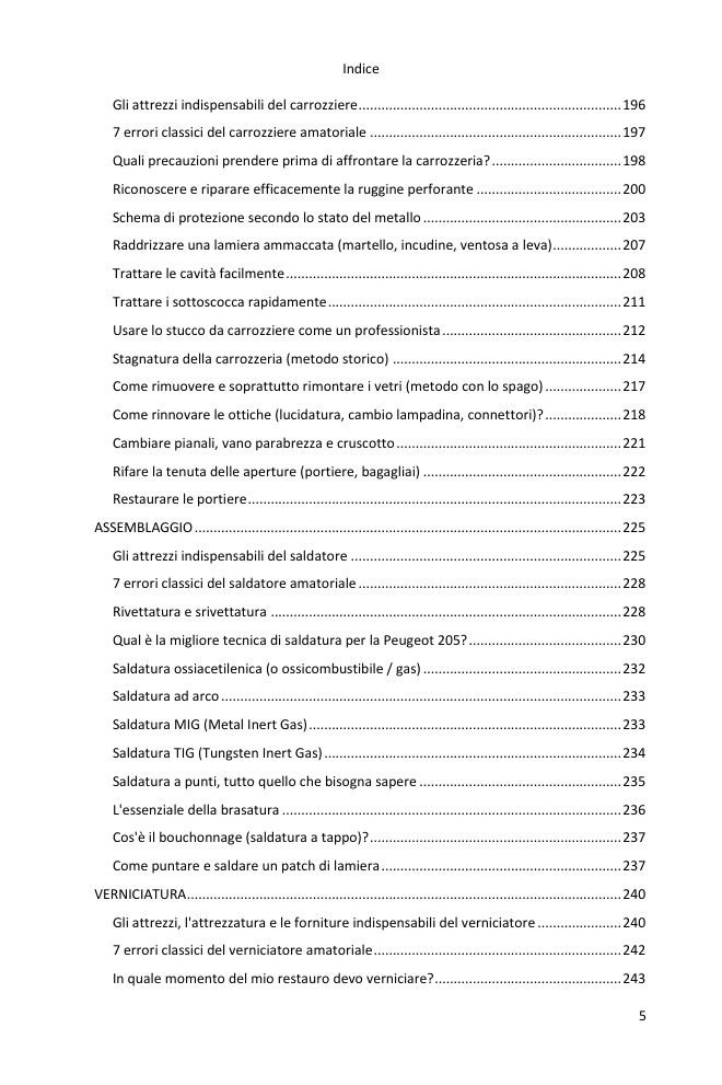 Indice (5/7): tutto ciò che la guida tratta