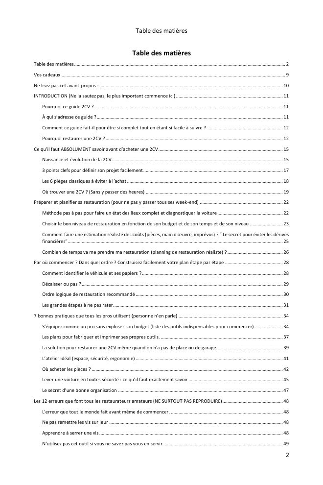 Table des matières (1/6) : tout ce que couvre le guide