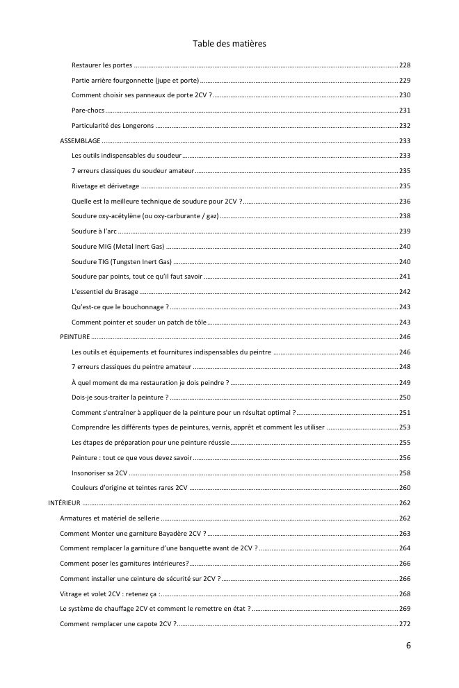 Table des matières (5/6) : tout ce que couvre le guide