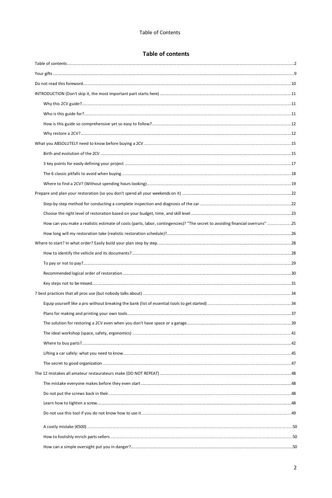Table of contents (1/6): everything the guide covers