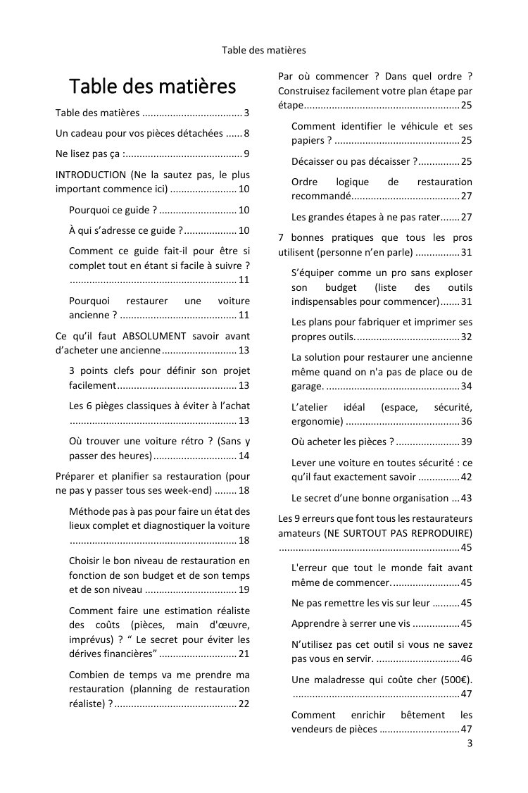 Table des matières (1/4) : tout ce que couvre le guide