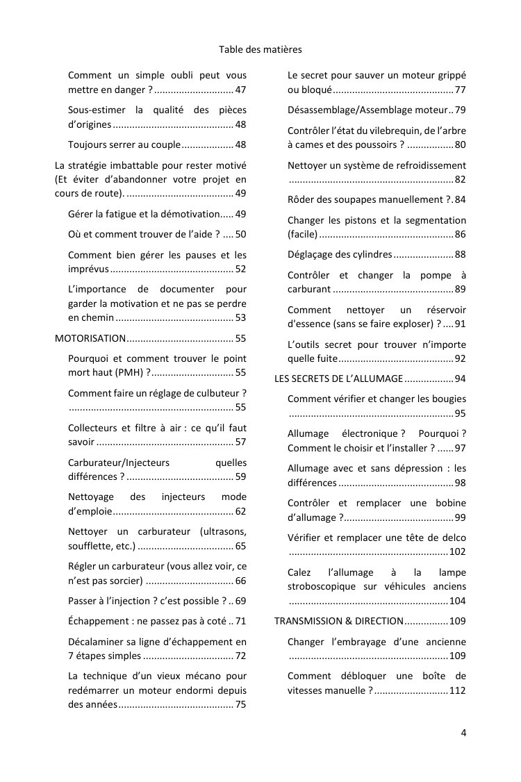 Table des matières (2/4) : tout ce que couvre le guide